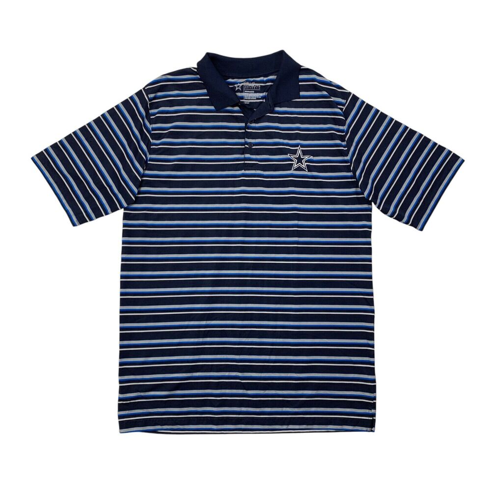 Dallas Cowboys Shirt Mens XL Extra Large Navy Surf 3-Button Placket Striped Polo
